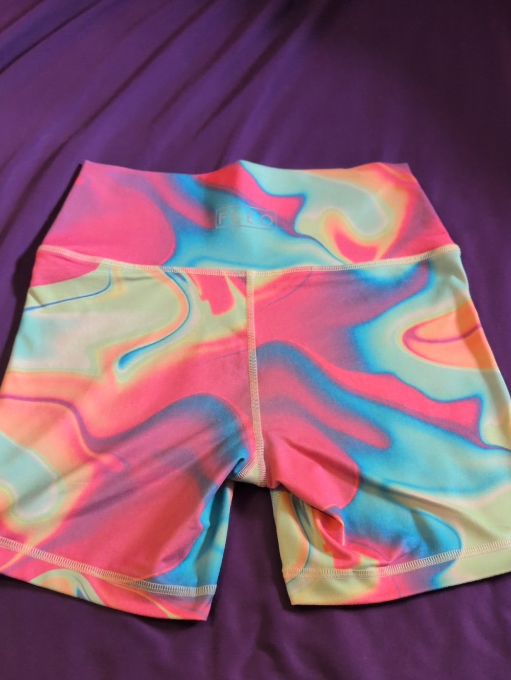 Fleo Multicolor Swirl High-Waist Bike Shorts 5 Inch Medium M